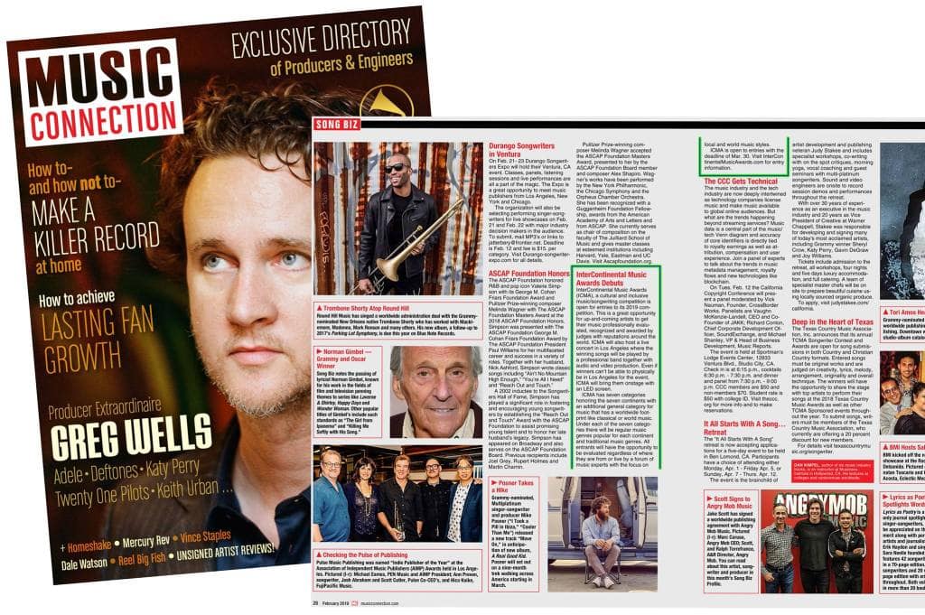 InterContinental Music Awards - announcement in music connection magazine